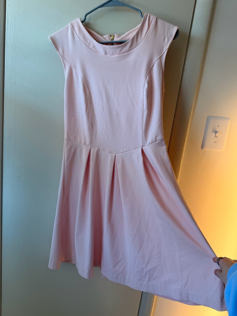 Cynthia Rowley Blush Pink Mesh Back Fit Flare Dress S Gold Zip